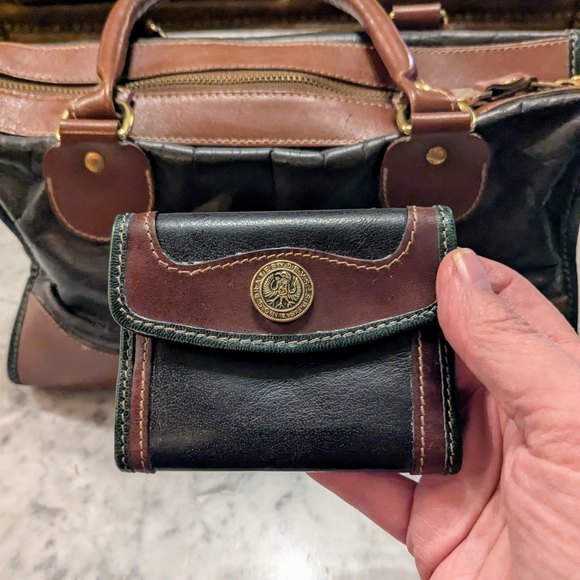 Brahmin Satchel And Matching Wallet Two Tone Black And Brown Leather